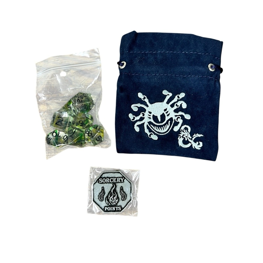 Dungeons & Dragons Sorcery Points Token Dice Set Bag Green Polyhedral Coin‎